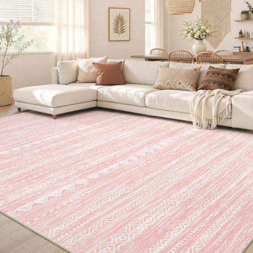Boho 5x8 Area Rug Living Room Rugs Machine Washable Pink (Pink / 5' X 8' (Rectangular))