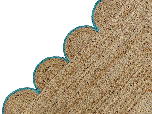 Scalloped Natural Jute Area Rug (6'x9' (Rectangular) / Teal)