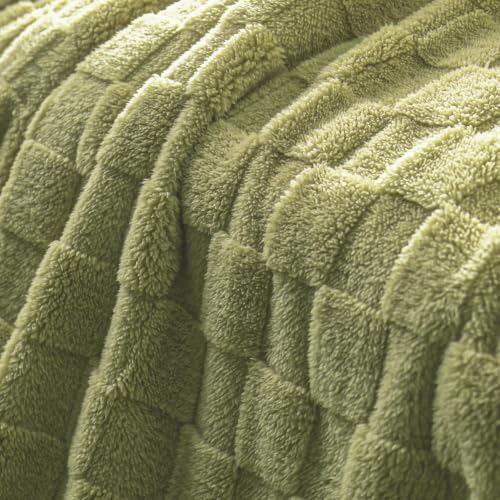 3D Checkered Fleece Twin Blanket for Bed (Olive Green / Twin (60"x80"))
