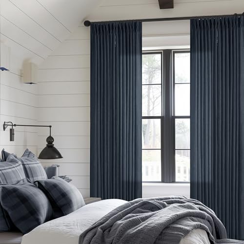 Pinch Pleated Extra Long Navy Linen Curtains 120 Inches Long (Navy / 40"W x 120"L (Pack of 2))