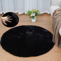Black Rabbit Shaggy Fur Rug for Bedroom Washable Furry Circle Area Rugs for Living Room Kids Small Round Rug 3ft Nursery Rug (3' (Round) / Black)