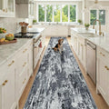 Washable Runner 3'x12' Abstract Area Rug for Hallway Black White (Black/Navy Blue/Gray / 3' x 12' (Runner))