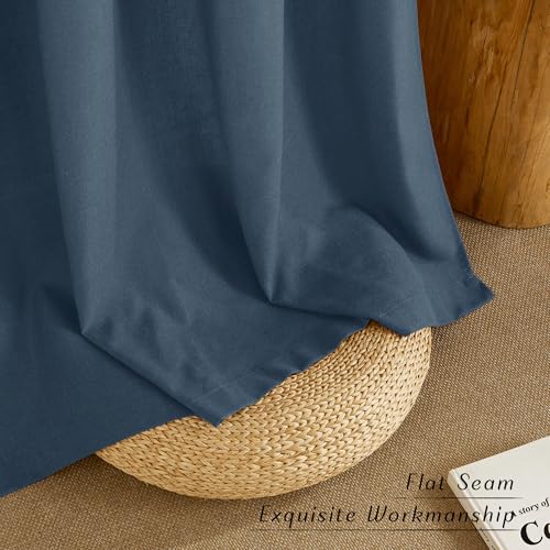 Semi Sheer Flax Linen Navy Blue Curtains 96 inches Long (Navy Blue / 55"W x 96"L (Pack of 2))