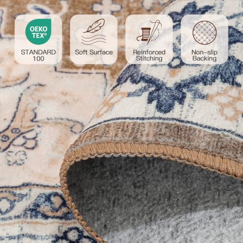 2'6" x 14' Hallway Kitchen Washable Runner Rug (Floral Brown / 2'6 x 14' (Runner))