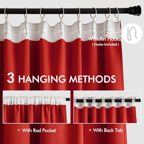 Christmas Red Back Tab Blackout Curtains 52x90 Inch Long 2 Panels (Red / 52"W x 90"L (Pack of 2))