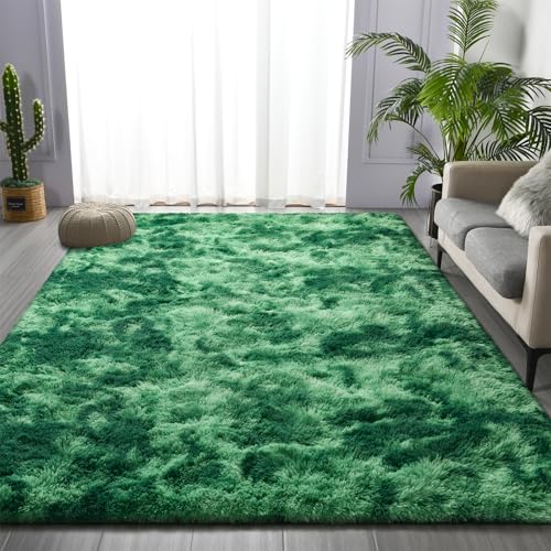 Large Shag Area Rugs 6 x 9 (Tie-dyed Emerald Green / 6' x 9' (Rectangular))