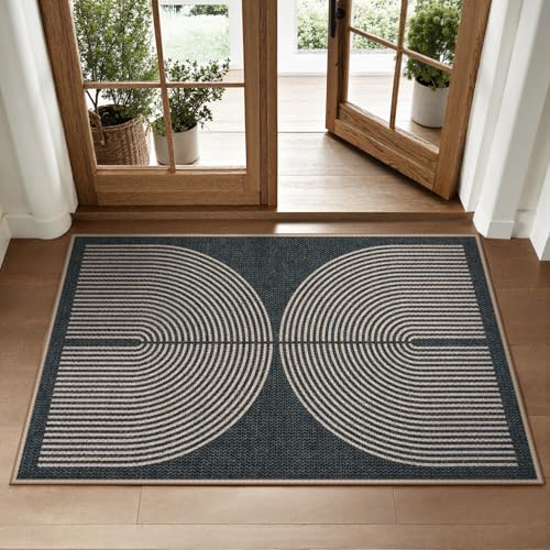 Enfys Rainbow Outdoor Mats for Front Door (2' x 3' (Rectangular) / Dark Grey/Charcoal Black)