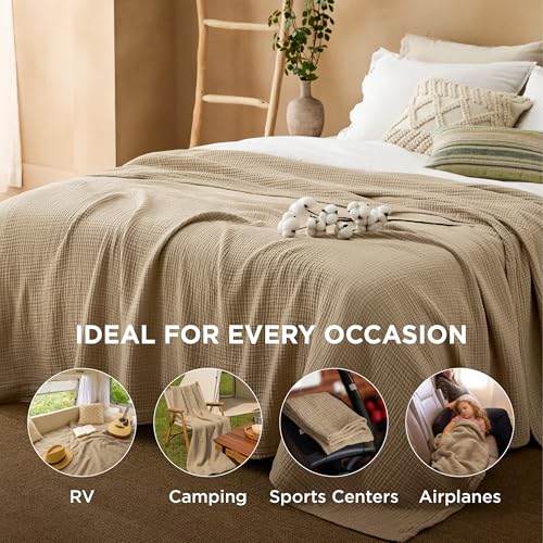 100% Cotton Muslin Blankets for Adults (04 - Light Brown / King (108" X 90"))
