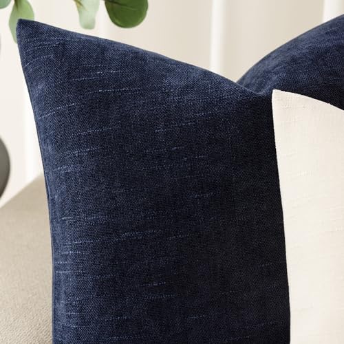 Textured Chenille Lumbar Throw Pillow Cover 12x20 Inch (20" x 12" (Pack of 2) / Midnight)