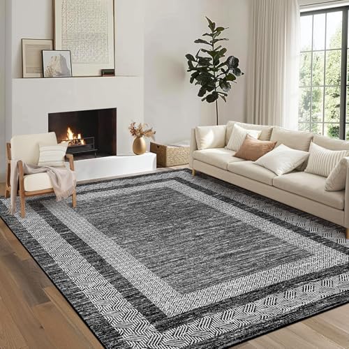 8x10 Large Washable Area Rug Solid Distressed Floor Carpet (Black / 8' x 10' (Rectangular))