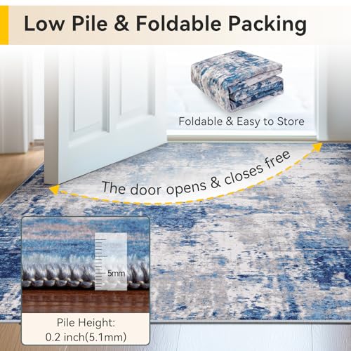 Washable Square 8'x8' Area Rug for Living Room Blue Gray (Blue/Gray / 8' x 8' (Square))