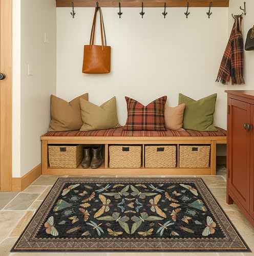 Black Front Door Mat Indoor Entrance Non Slip Washable (3' x 4' (Rectangular) / Black / Multi)
