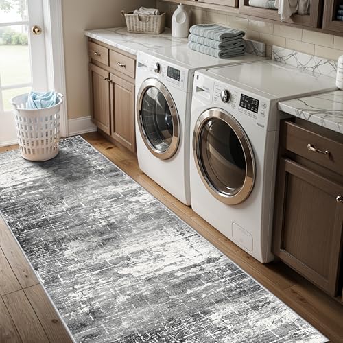 2x8 Washable Hallway Runner Rug (2' x 8' (Rectangular) / Black/Grey)