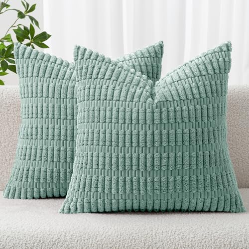 Corduroy Decorative Throw Pillow Covers 18x18 Teal Green Pack of 2 (Teal Green / 18" x 18" (Pack of 2))