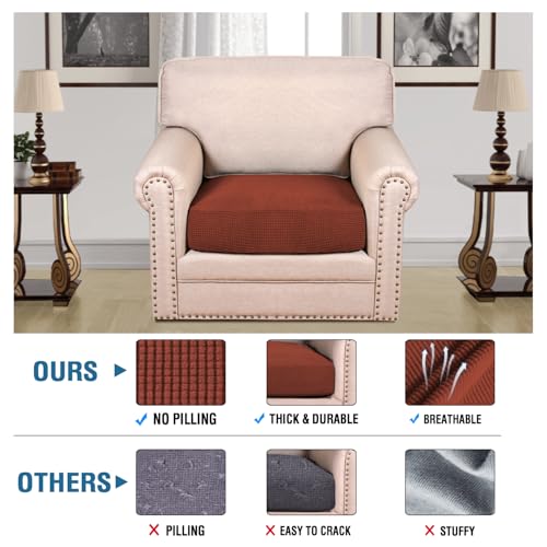 Stretch Couch Cushion Covers Individual Seat Sofa Chair Slipcovers Cushion Protector Cover Featuring Jacquard Textured Twill Fabric (Rust)