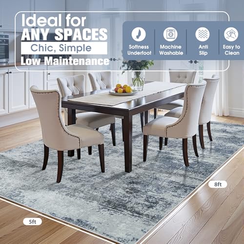 5x8 Area Rugs for Living Room Washable Bedroom Dining Room Blue Grey (Blue/Grey / 5' x 8' (Rectangular))