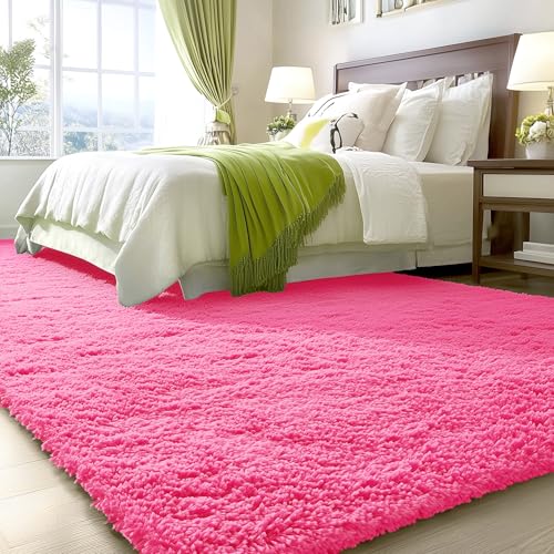6x9 Machine Washable Large Area Rugs for Living Room (6x9 Ft / Hot Pink)