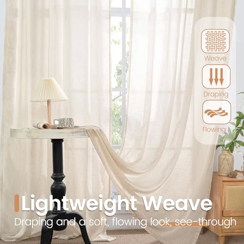 Long Linen Curtains 102 Inch Length for Living Room (Oatmeal / 52"W x 102"L (Pack of 2))