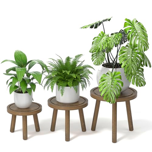 3 Pack Wood Plant Stands Indoor (Dark Gray / 3 Pack)