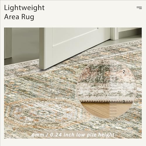 Washable Area Rug 8x10 Large Soft Living Room Rugs Green (Green/Orange / 8' x 10' (Rectangular))