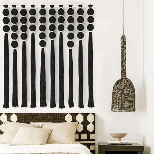Macrame Wall Hanging Black Sphericity Fiber Yarn Art Boho Decor 39"W*39"L (Black)