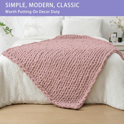 Chunky Knit Throw Blanket for Couch (Dusty Pink / 40"x60" (Medium Size Throw）)