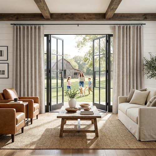 Natural Beige 100% Blackout Linen Curtains 78 Inches for Bedroom (Natural Beige / 52"W x 78"L (Pack of 2))