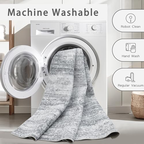 5x7 Washable Area Rugs for Living Room (5' x 7' (Rectangular) / Grey-cream)