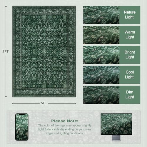 5x7 Area Rugs Living Room (Deep Green / 5' x 7' (Rectangular))