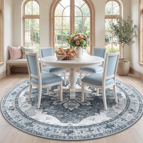 Washable Area Rug (Grey/White/Beige / 7' (Round))