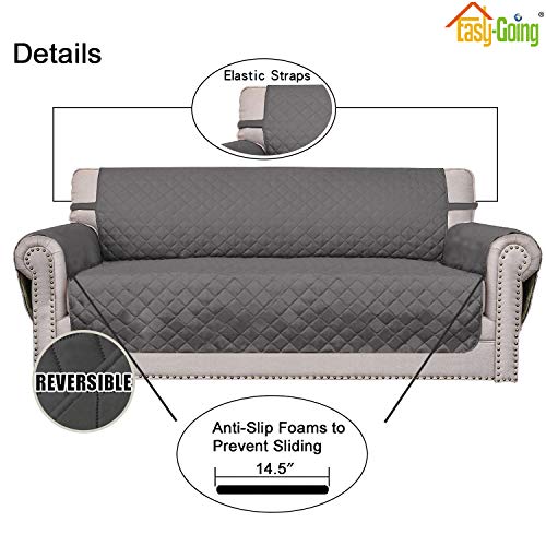 Reversible Loveseat Couch Cover for 2 Cushion Couch Sofa Cover for Dogs Water Resistant Furniture Protector with Foam Sticks Elastic Straps for Pet (Gray/Gray / Medium Loveseat)