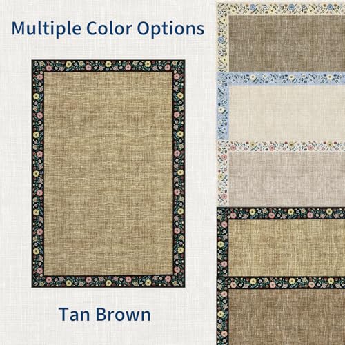 Washable Living Room Rug 9x12 Floral Bordered Area Rugs Soft Thin Indoor Carpet for Bedroom Modern Throw Aesthetic Mat Non Slip Stain Resistant Carpet for Dining Room Office (Flax/Black / 9' x 12' (Rectangular))
