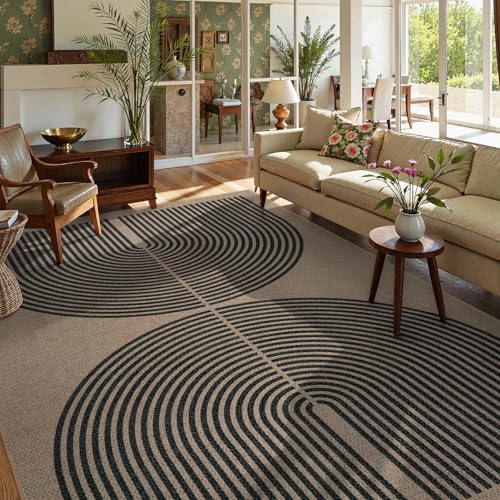 Modern Rainbow Easy Jute 9x12 Rug (9' x 12' (Rectangular) / Nature/Black Rainbow)