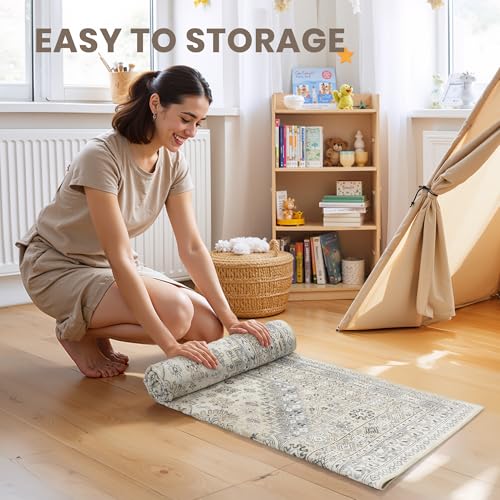 2'6 x 12' Runner Rug Non Slip (Beige/Grey / 2'6" x 12' (Runner))