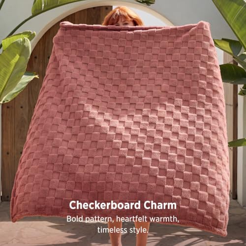 Checkered Soft Cozy Twin Blanket for Bed (Dusty Pink / Twin (60" X 80"))