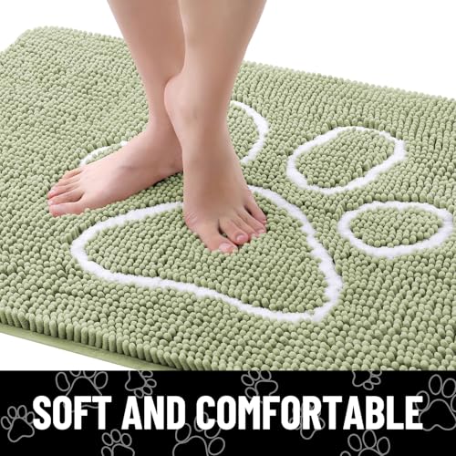 Dog Door Mat for Muddy Paws (47"X24" / Sage Green and White)