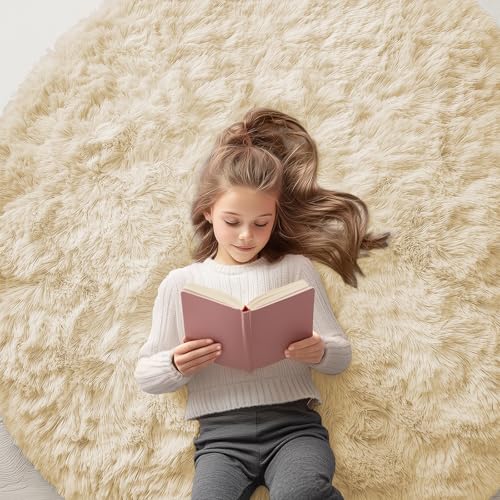 Cream Round Rugs for Bedroom (5 Ft Round / Cream)