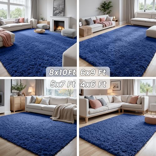 8x10 Fluffy Shag Area Rugs for Living Room Bedroom (Blue / 8' x 10' (Rectangular))