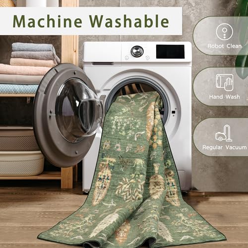 Washable Rugs 8x10 Area Rug for Living Room (8' x 10' (Rectangular) / Tree of Life-green)