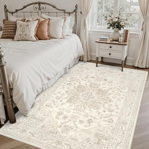 5x7 Area Rugs Living Room (Beige White / 5' x 7' (Rectangular))