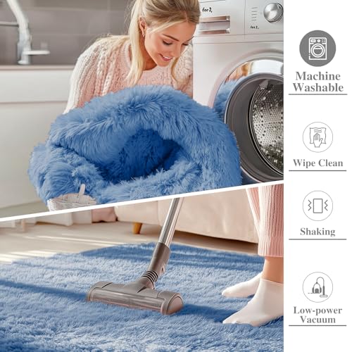 2x3 Machine Washable Small Bedside Rug (2x3 Ft / Blue)