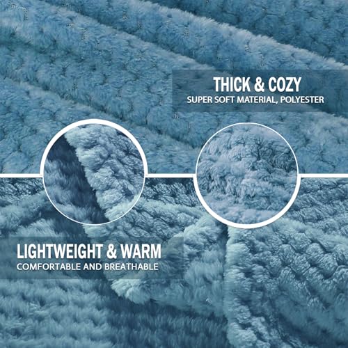 Soft Waffle Fleece Bed Blanket Queen Size (Slate Blue / 90x90 in)
