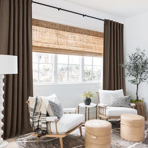 Farmhouse Boho Linen Sheer Curtains 90 inches Long for Living Room (Z - Brown / 52"W x 90"L (Pack of 2))