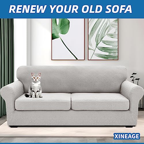 3 Piece Stretch Sofa Cover (71"-91"(2 Cushions) / Silver Grey)