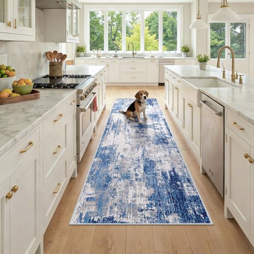 Washable Runner 2'6"x8' Abstract Area Rug for Hallway Blue Gray (Blue/Gray / 2'6" x 8' (Runner))