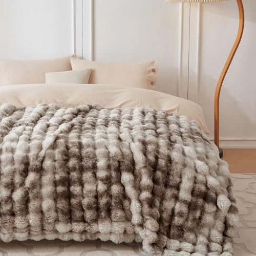 Soft Bubble Faux Fur Throw Blanket (Tie-dye Brown / 60“x80”)