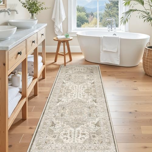 Washable Runner Rug 2x6 Runners for Hallways Non Slip (Ivory/Brown / 2' x 6' (Runner))