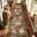 Washable Runner Rug (3' x 12' / Rust/Dull Teal)