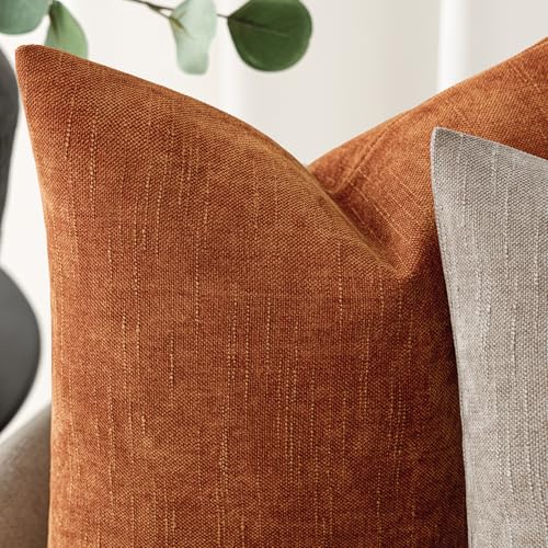 Textured Chenille Lumbar Throw Pillow Covers 12x20 Inch (20" x 12" (Pack of 2) / Honey Ginder)