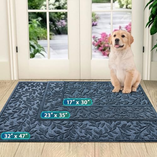 Sturdy Front Entrance Doormats (1'5" x 2'6" (Rectangular) / Leaves Blue)